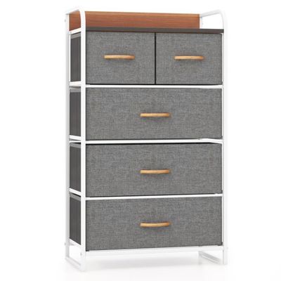 Schubladenschrank mit 5 Stoffschubladen & Stahlrahmen & Holzoberfläche Kommode, grau