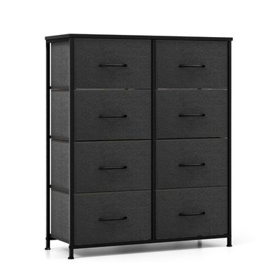 Kommode mit 8 Schubladen &amp; Metallgestell &amp; Tischplatte Stoffkommode 80 x 30 x 92 cm Grau