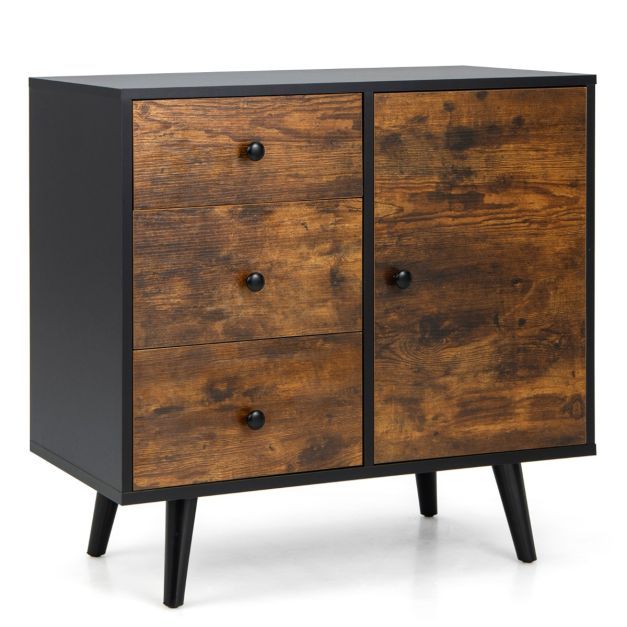 Kommode mit Tür &amp; 3 Schubladen &amp; Verstellbarem Regal &amp; Kippschutz Sideboard 73 x 40 x 76,5 cm