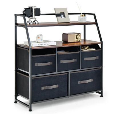 5 Schubladen Sideboard mit Stoffschubladen Stoffkommode mit Ablage &amp; Kippsicherung 84 x 30 x 85 cm