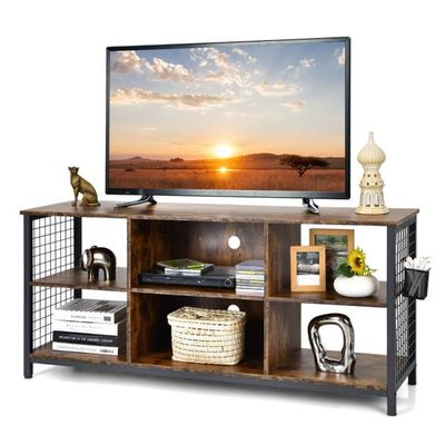 TV-Schrank Lowboard mit offenen Fächern TV-Regal für Fernseher bis 65 Zoll 140 x 40 x 62,5 cm Rustikales Braun