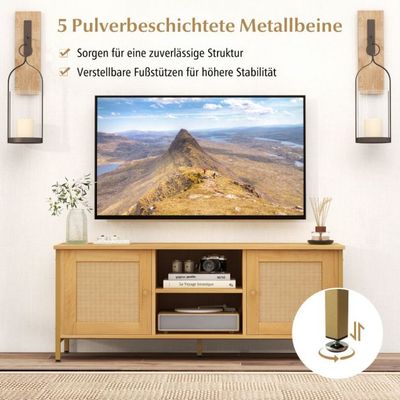 TV-Schrank Boho Lowboard mit 2 Türen und offenen Regalen TV Ständer für Fernseher bis 55 Zoll 120 x 40 x 48 cm