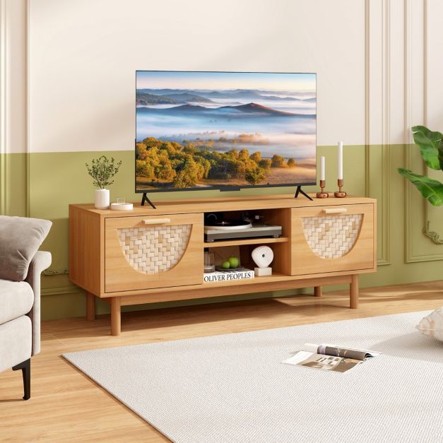 TV Schrank mit 2 Schubladen &amp; Offenen Regalen für TVs bis 55 Zoll TV Lowboard Fernsehschrank