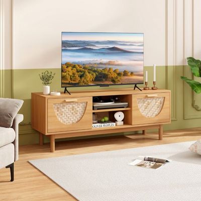 TV Schrank mit 2 Schubladen &amp; Offenen Regalen für TVs bis 55 Zoll TV Lowboard Fernsehschrank