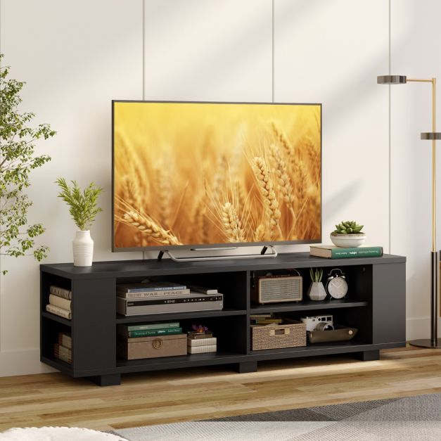 TV-Ständer für Fernseher bis zu 65 Zoll 3-stufige Medienkonsole Schwarz