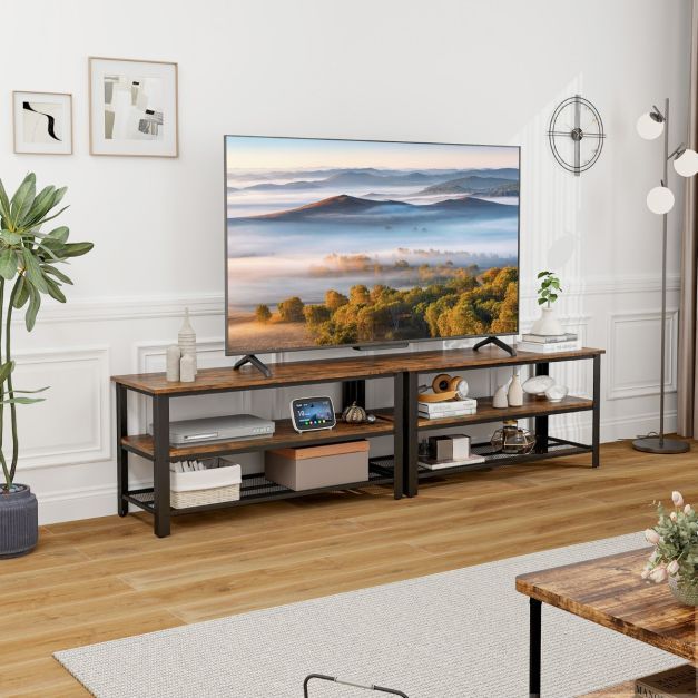 Industrieller TV-Ständer mit 2-stufigen Offenen Lagerregalen &amp; Metallrahmen für TV bis zu 50 Zoll