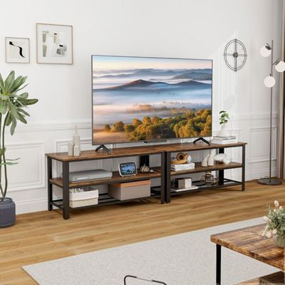 Industrieller TV-Ständer mit 2-stufigen Offenen Lagerregalen &amp; Metallrahmen für TV bis zu 50 Zoll