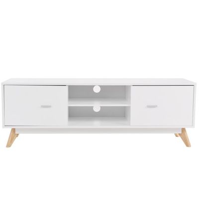 TV-Ständer für 60-Zoll-Fernseher Moderner TV-Konsolentisch mit Stauraum Massivholzfüsse Weiss