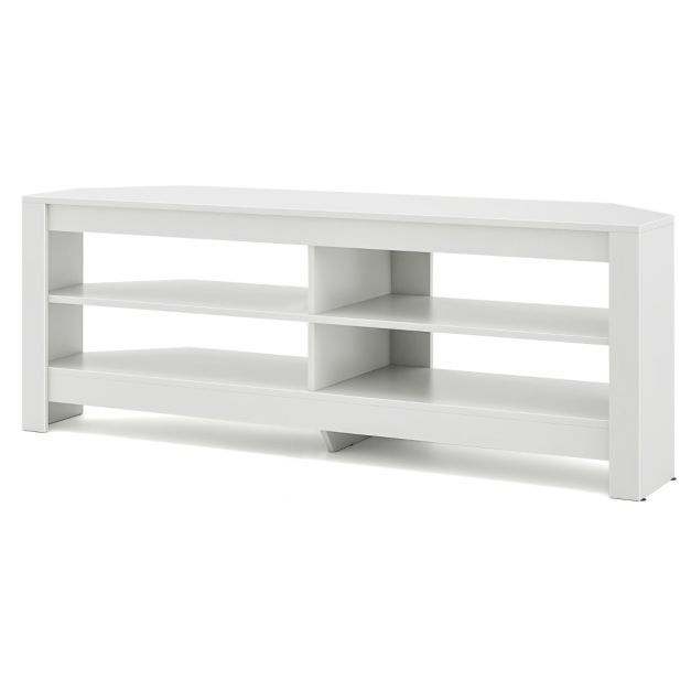 Eck-TV-Schrank mit Ladestation &amp; 4 Ablagen für TVs bis 65 Zoll TV Lowboard Fernsehschrank Weiss