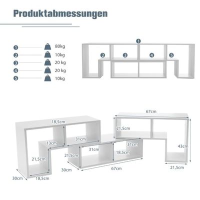 3-teiliger Fernsehschrank aus Holz für TVs bis zu 65" Frei Kombinierbarer Fernsehtisch, weiss