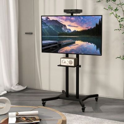 Mobiler TV-Ständer für 32-70 Zoll Fernseher bis zu 50 kg Verstellbarer TV Rollwagen mit Kameraablage