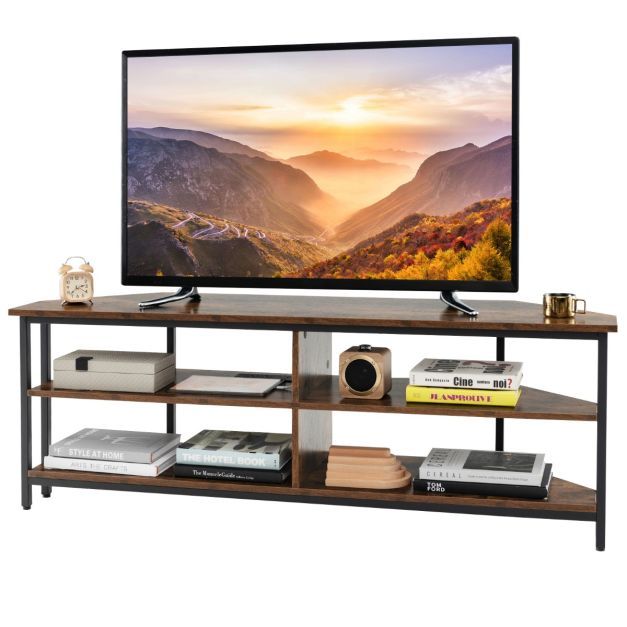 Eck-TV-Schrank mit Ablageflächen TV Lowboard für TVs bis 65 Zoll Fernsehschrank, braun