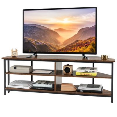Eck-TV-Schrank mit Ablageflächen TV Lowboard für TVs bis 65 Zoll Fernsehschrank, braun