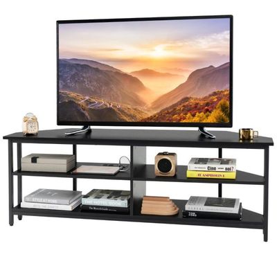 Eck-TV-Schrank mit Ablageflächen TV Lowboard für TVs bis 65 Zoll Fernsehschrank, schwarz