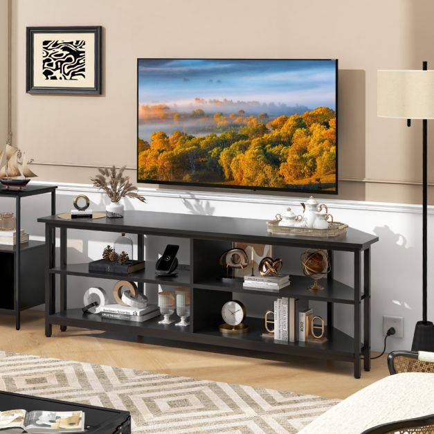 Eck-TV-Schrank mit Ablageflächen TV Lowboard für TVs bis 65 Zoll Fernsehschrank, schwarz