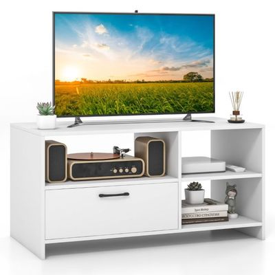 TV Ständer TV-Schrank für Fernseher mit offenen Fächern und Schublade 104,5 x 51,5 x 52 cm Weiss