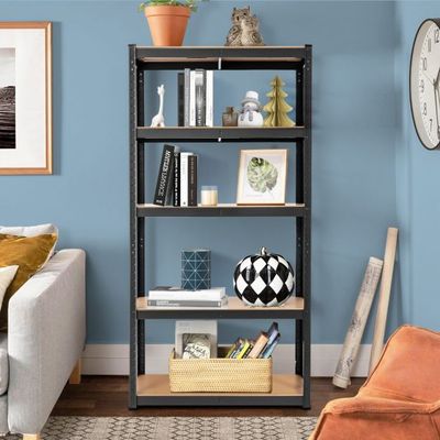 5 Ebenen Lagerregal mit Metallrahmen Metallregal bis 875kg Belastbar Kellerregal 75 x 30 x 150 cm, schwarz