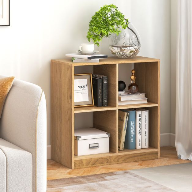 Bücherregal aus Holz mit 4 Fächern Würfelregal &amp; Kippschutz 73 x 33 x 73 cm, natur