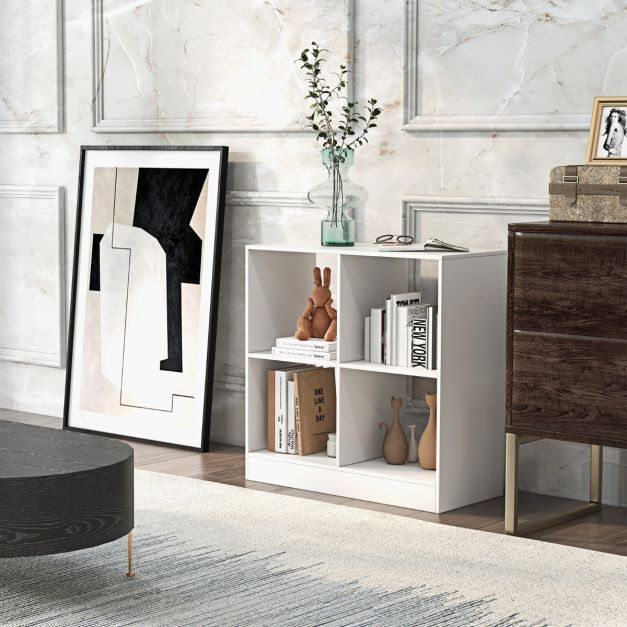 Bücherregal aus Holz mit 4 Fächern Würfelregal &amp; Kippschutz 73 x 33 x 73 cm, weiss