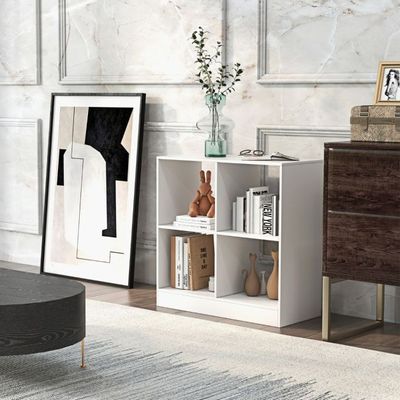Bücherregal aus Holz mit 4 Fächern Würfelregal &amp; Kippschutz 73 x 33 x 73 cm, weiss