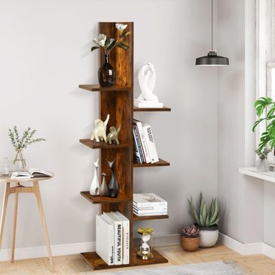 Bücherregal in Baumform mit 8 Ablagen Freistehendes Standregal Büroregal 50 x 20 x 141 cm, braun