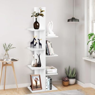 Bücherregal in Baumform mit 8 Ablagen Freistehendes Standregal Büroregal 50 x 20 x 141 cm, weiss