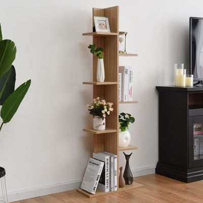 Bücherregal in Baumform mit 8 Ablagen Freistehendes Standregal Büroregal 50 x 20 x 141 cm, natur