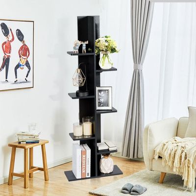 Bücherregal in Baumform mit 8 Ablagen Freistehendes Standregal Büroregal 50 x 20 x 141 cm, schwarz
