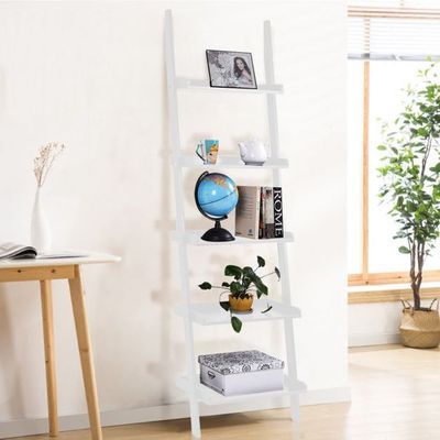 5 Ablagen Leiterregal Bücherregal Aktenregal, weiss
