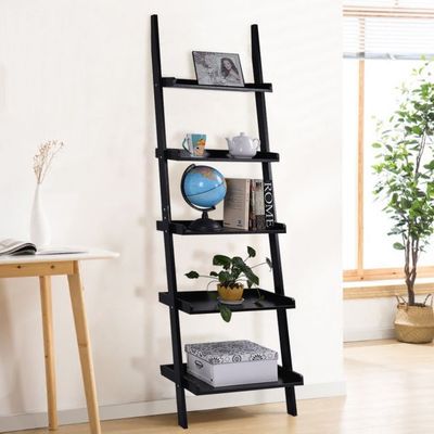 5 Ablagen Leiterregal Bücherregal Aktenregal schwarz