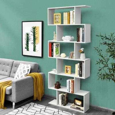 Standregal 6 Ebenen S-Form Bücherregal Aufbewahrungsregal Holz weiss