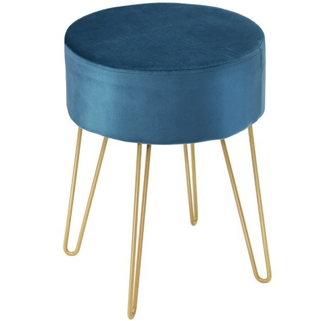 Sitzhocker Schminktisch Hocker aus Samt runder Fusshocker gepolsterter Ottomane, blau