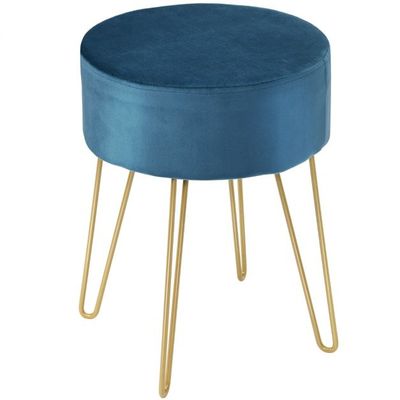 Sitzhocker Schminktisch Hocker aus Samt runder Fusshocker gepolsterter Ottomane, blau