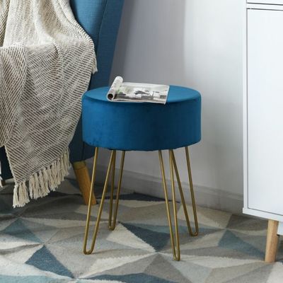 Sitzhocker Schminktisch Hocker aus Samt runder Fusshocker gepolsterter Ottomane, blau
