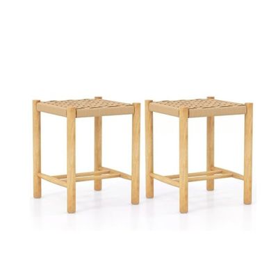 Esszimmerhocker 2er-Set Rahmen aus Gummibaumholz &amp; Sitz aus geflochtenem Papier 36 x 36 x 45 cm