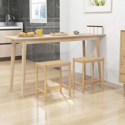2er-Set Esszimmerhocker, Rahmen aus Gummibaumholz & Sitz aus geflochtenem Papier 56 x 36 x 45 cm