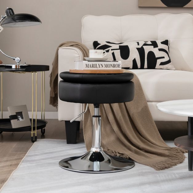Drehhocker mit Stauraum um 360° Drehbarer Hocker aus PU-Leder Schwarz
