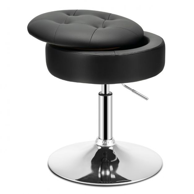 Drehhocker mit Stauraum um 360° Drehbarer Hocker aus PU-Leder Schwarz