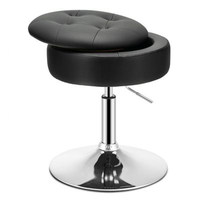 Drehhocker mit Stauraum um 360° Drehbarer Hocker aus PU-Leder Schwarz