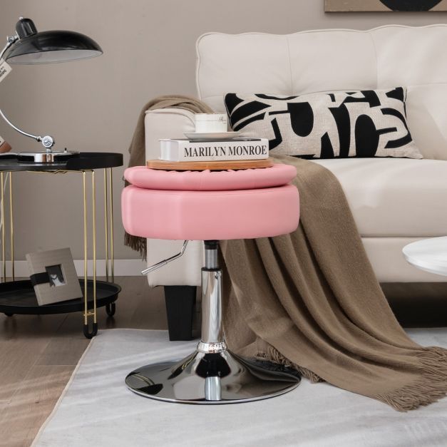 Drehhocker mit Stauraum um 360° Drehbarer Hocker aus PU-Leder Pink