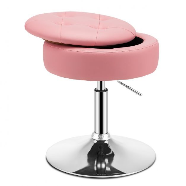 Drehhocker mit Stauraum um 360° Drehbarer Hocker aus PU-Leder Pink