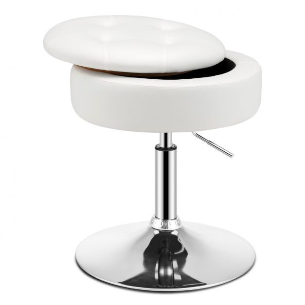 Drehhocker mit Stauraum um 360° Drehbarer Hocker aus PU-Leder weiss