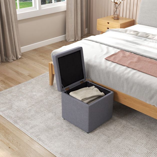 Sitzhocker mit Stauraum grau 40 x 40cm Fusshocker gepolstert mit Deckel