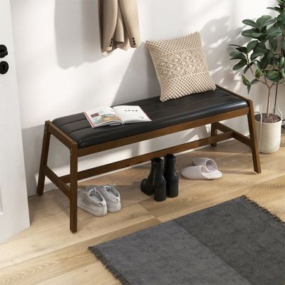 127cm Sitzbank mit Sitzkissen aus Kunstleder Esszimmerbank Polsterbank Baumnuss