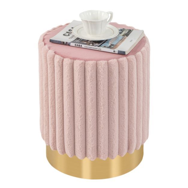 runder Sitzhocker gepolsterter Fusshocker mit stabilem Metallsockel φ37 x 43 cm Rosa