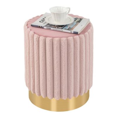 runder Sitzhocker gepolsterter Fusshocker mit stabilem Metallsockel φ37 x 43 cm Rosa