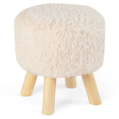 Runder Fusshocker, Schemel mit Kunstpelzbezug und gepolstertem Sitz 34,5 x 35,5 cm Weiss