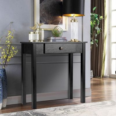 Konsolentisch mit Schublade Eingangstisch schmal Beistelltisch industriell aus Holz 71 x 30 x 71cm Schwarz