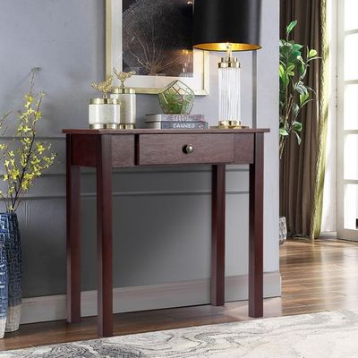 Konsolentisch mit Schublade Eingangstisch schmal Beistelltisch industriell aus Holz 71 x 30 x 71cm Braun