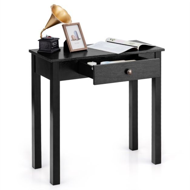 Konsolentisch mit Schublade Eingangstisch schmal Beistelltisch industriell aus Holz 71 x 30 x 71cm Schwarz
